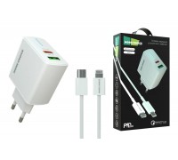 Сетевое зарядное устройство USB + USB-C More Choice PURE СЗУ 1USB+1Type-C 3.0A PD 20W+QC3.0 быстрая зарядка для Lightning 8-pin Type-C NC61i (White)