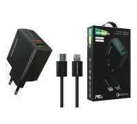 Сетевое зарядное устройство USB + USB-C More Choice PURE СЗУ 1USB+1Type-C 3.0A PD 20W+QC3.0 быстрая зарядка для Lightning 8-pin Type-C NC61i (Black)