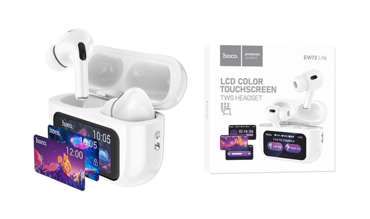 Наушники вакуумные беспроводные HOCO EW72 Lite Soar true wireless touch screen BT headset (белый) с дисплеем