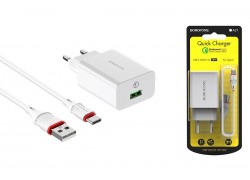 Сетевое зарядное устройство USB + кабель Type-C BOROFONE BA21A Long journey single port QC3.0 (белый)