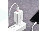 Сетевое зарядное устройство USB + кабель Type-C BOROFONE BA21A Long journey single port QC3.0 (белый)