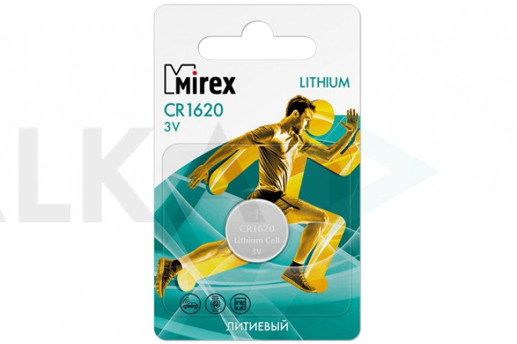 Батарейка литиевая Mirex CR1620 3V цена за 1 шт ecopack (23702-CR1620-E1)