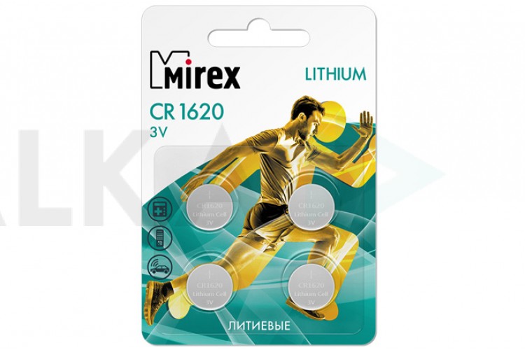 Батарейка литиевая Mirex CR1620 3V цена за блистер 4 шт (23702-CR1620-E4)