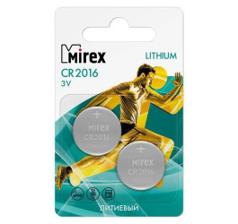 Батарейка литиевая Mirex CR2016 3V цена за 2 шт ecopack (23702-CR2016-E2)