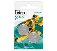 Батарейка литиевая Mirex CR2032 3V цена за 2 шт ecopack (23702-CR2032-E2)