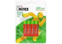 Аккумулятор Ni-MH Mirex HR03 / AAA 600mAh 1,2V цена за 4 шт (4/40/200), блистер (23702-HR03-06-E4)