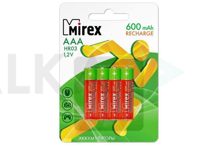 Аккумулятор Ni-MH Mirex HR03 / AAA 600mAh 1,2V цена за 4 шт (4/40/200), блистер (23702-HR03-06-E4)