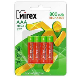 Аккумулятор Ni-MH Mirex HR03 / AAA 800mAh 1,2V цена за 4 шт (4/40/200), блистер (23702-HR03-08-E4)