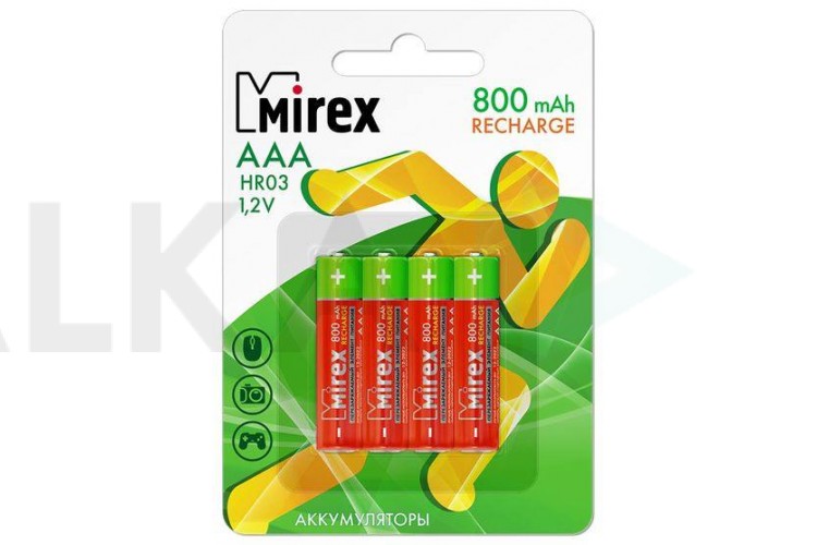 Аккумулятор Ni-MH Mirex HR03 / AAA 800mAh 1,2V цена за 4 шт (4/40/200), блистер (23702-HR03-08-E4)