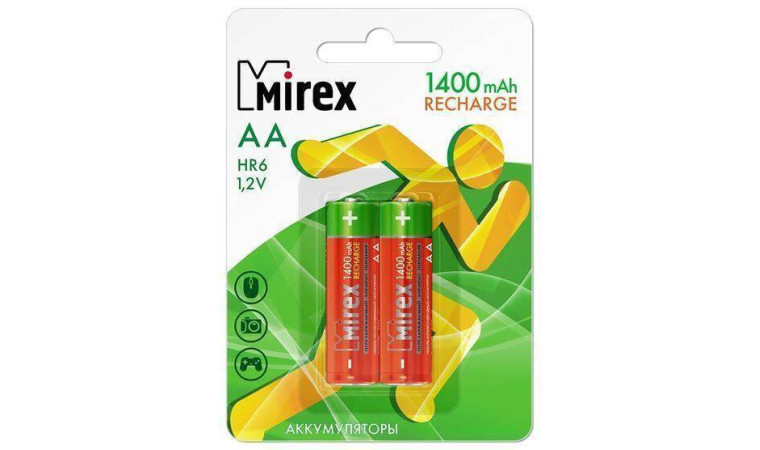Аккумулятор Ni-MH Mirex HR6 / AA 1400mAh 1,2V цена за 2 шт (2/20/100), блистер (23702-HR6-14-E2) Аккумулятор Ni-MH Mirex HR6 / AA 1400mAh 1,2V цена за 2 шт (2/20/100), блистер (23702-HR6-14-E2)
