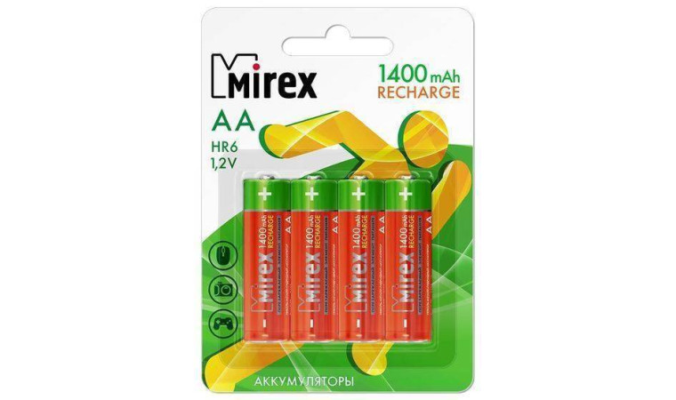 Аккумулятор Ni-MH Mirex HR6 / AA 1400mAh 1,2V цена за 4 шт (4/40/200), блистер (23702-HR6-14-E4) Аккумулятор Ni-MH Mirex HR6 / AA 1400mAh 1,2V цена за 4 шт (4/40/200), блистер (23702-HR6-14-E4)