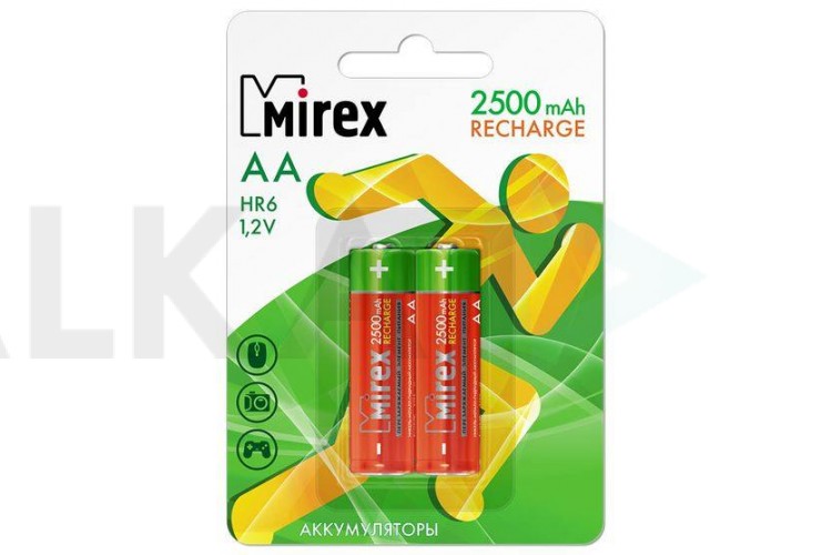 Аккумулятор Ni-MH Mirex HR6 / AA 2500mAh 1,2V цена за 2 шт (2/20/100), блистер (23702-HR6-25-E2)