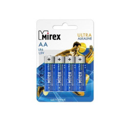 Батарейка алкалиновая Mirex LR6 / AA 1,5V  цена за 4 шт (4/48/480), блистер (23702-LR6-E4)