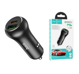 Автомобильное зарядное устройство АЗУ USB + USB-C HOCO Z38 Resolute PD20W+QC3.0 (черный)