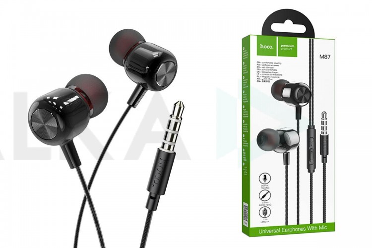 Наушники вакуумные проводные HOCO M87 String wired earphones with with microphone (черный)