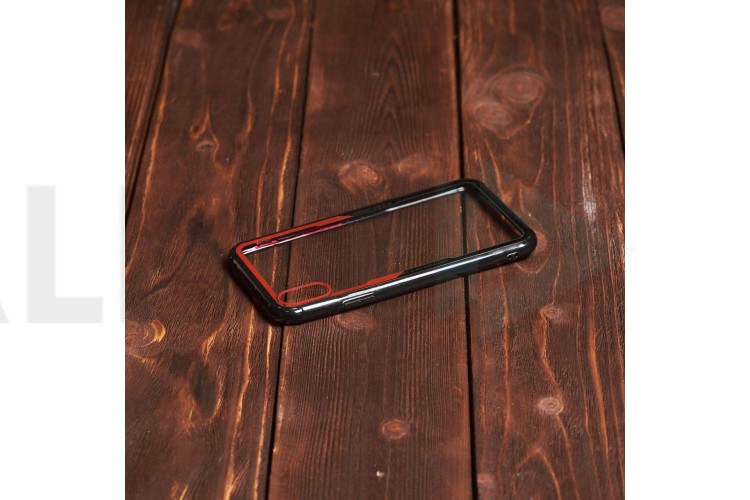 Чехол для iPhone X с черно-красным бампером (прозрачный)