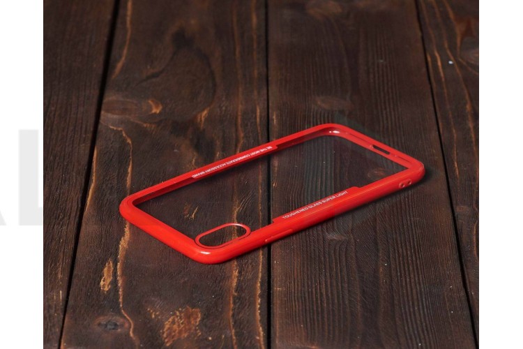 Чехол для iPhone X с красным бампером (прозрачный)