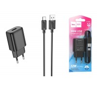 Сетевое зарядное устройство USB + кабель Type-C HOCO C134A Solid (черный)