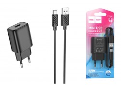 Сетевое зарядное устройство USB + кабель Type-C HOCO C134A Solid (черный)