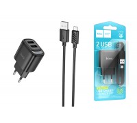 Сетевое зарядное устройство 2USB + кабель MicroUSB HOCO C141A Smart (черный)