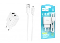 Сетевое зарядное устройство 2USB + кабель MicroUSB HOCO C141A Smart (белый)