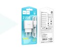 Сетевое зарядное устройство 2USB + кабель MicroUSB HOCO C141A Smart (белый)