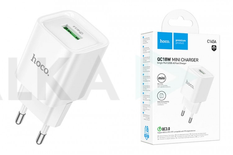 Сетевое зарядное устройство 2USB HOCO C145A Charm single port QC3.0 (белый)