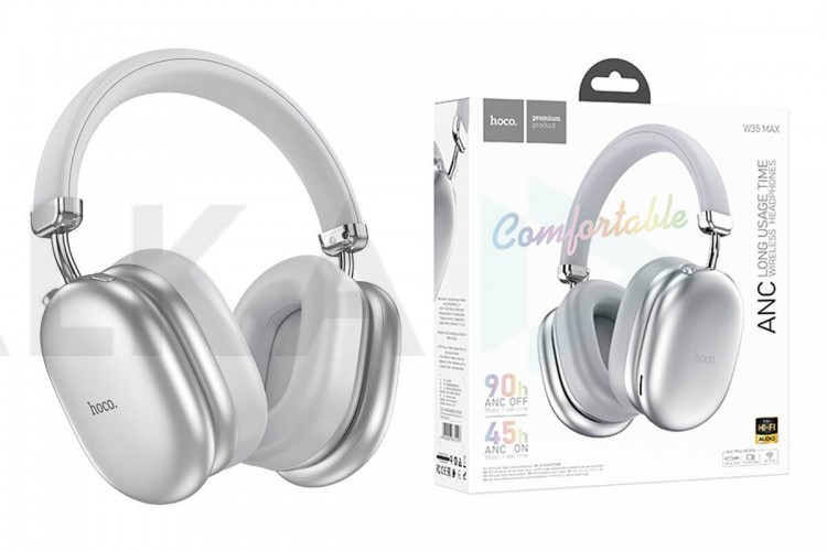 Наушники мониторные беспроводные HOCO W35 Max Auspicious ANC noise reduction (серебристый) с шумоподавлением