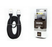 Кабель HDMI (папа - папа) 3 м (V2.0) 4K плоский черный