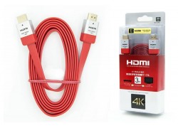 Кабель HDMI (папа - папа) 3 м (V2.0) 4K плоский красный