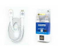 Кабель HDMI (папа - папа) 3 м (V2.0) 4K плоский серебро