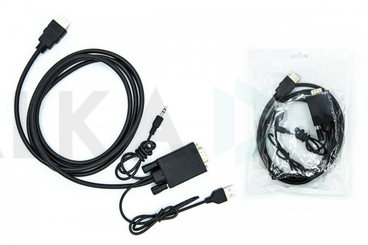 Конвертер переходник HDMI (папа) - VGA (папа) кабель 1,8 м + jack 3.5