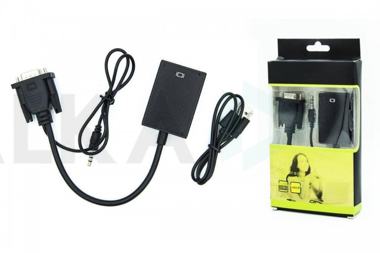 Конвертер переходник VGA + jack 3.5 (папа) - HDMI (мама) кабель 15 см