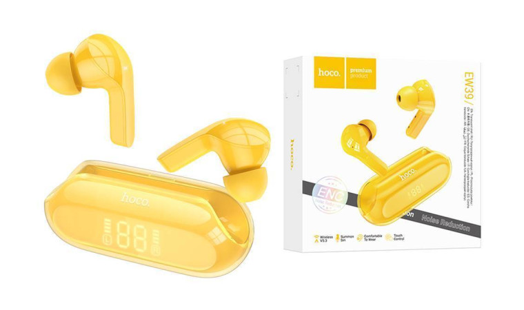 Наушники вакуумные беспроводные HOCO EW39 Bright true wireless ENC BT stereo headset Bluetooth (желтый) Наушники вакуумные беспроводные HOCO EW39 Bright true wireless ENC BT stereo headset Bluetooth (желтый)