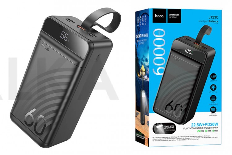 Универсальный дополнительный аккумулятор Power Bank HOCO J123С 22.5W + PD20W (60000 mAh) (черный)
