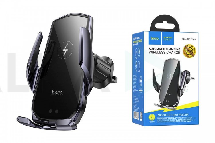 Держатель автомобильный для телефона HOCO CA202 Plus Enlightener infrared induction wireless charging car holder(air outlet) черный