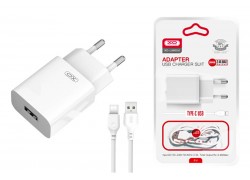 Сетевое зарядное устройство USB + кабель Type-C XO L99(EU) 2.4A Home (NB103) (Белый)
