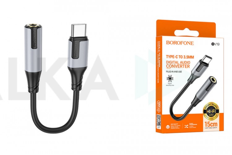 Адаптер для проводной гарнитуры c 3.5 мм на Type-C BOROFONE BV19 Type-C Digital 3.5 Audio converter (черный)