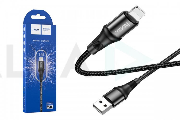 Кабель USB - Lightning HOCO X50, 2,4A (черный) 1м (в оплетке)