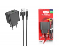 Сетевое зарядное устройство USB + кабель Type-C BOROFONE BAS12A Erudite QC3.0 (черный)