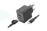 Сетевое зарядное устройство USB+USB-C + кабель Type-C-Type-C BOROFONE BAS14A Erudite PD20W + QC3.0 (черный)