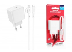 Сетевое зарядное устройство USB-C + кабель Lightning - Type-C BOROFONE BAS13A Erudite PD20W (белый)