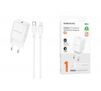 Сетевое зарядное устройство USB-C + кабель Lightning - Type-C BOROFONE BN13 Safety charger PD30W (белый)