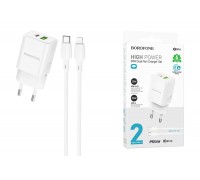 Сетевое зарядное устройство USB + USB-C + кабель Lightning - Type-C BOROFONE BN14 Royal PD30W + QC3.0 (белый)