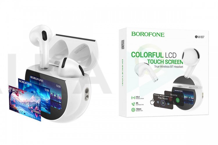 Наушники вакуумные беспроводные BOROFONE BW87 Mist wireless BT headset with touch screen (белый) с дисплеем