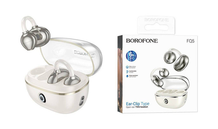 Наушники вакуумные беспроводные BOROFONE FQ5 Spirit clip-on true wireless BT headset (молочно-белый)
