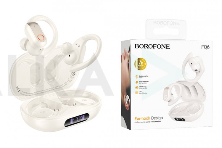 Наушники вакуумные беспроводные BOROFONE FQ6 Dream sound true wireless BT headset (молочно-белый)