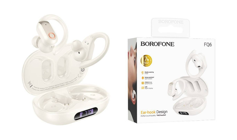 Наушники вакуумные беспроводные BOROFONE FQ6 Dream sound true wireless BT headset (молочно-белый)