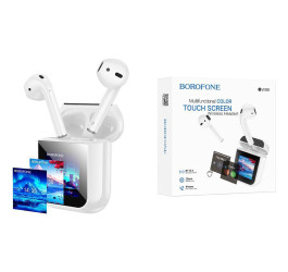 Наушники вакуумные беспроводные BOROFONE BW86 Brocade true wireless BT headset with touch screen (белый) с дисплеем
