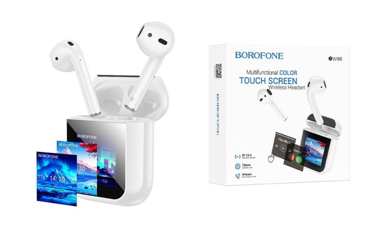 Наушники вакуумные беспроводные BOROFONE BW86 Brocade true wireless BT headset with touch screen (белый) с дисплеем